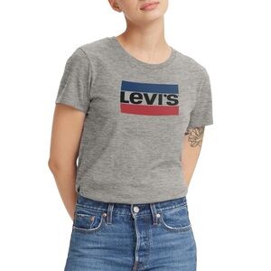 Levi’s Graphic Logo Tee Gray Red White Blue Women’s Small